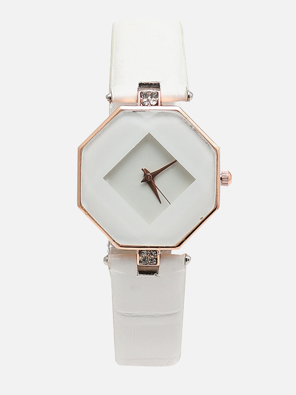 Women White Hectagon Analogue Watch