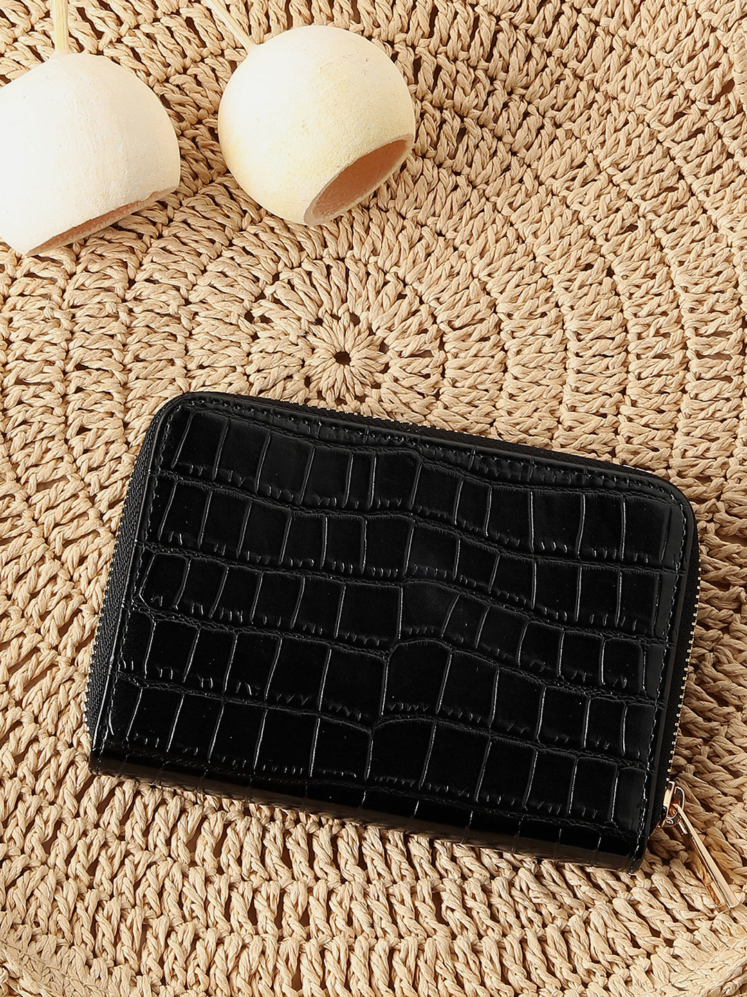 Black Textured Vegan Leather Wallet