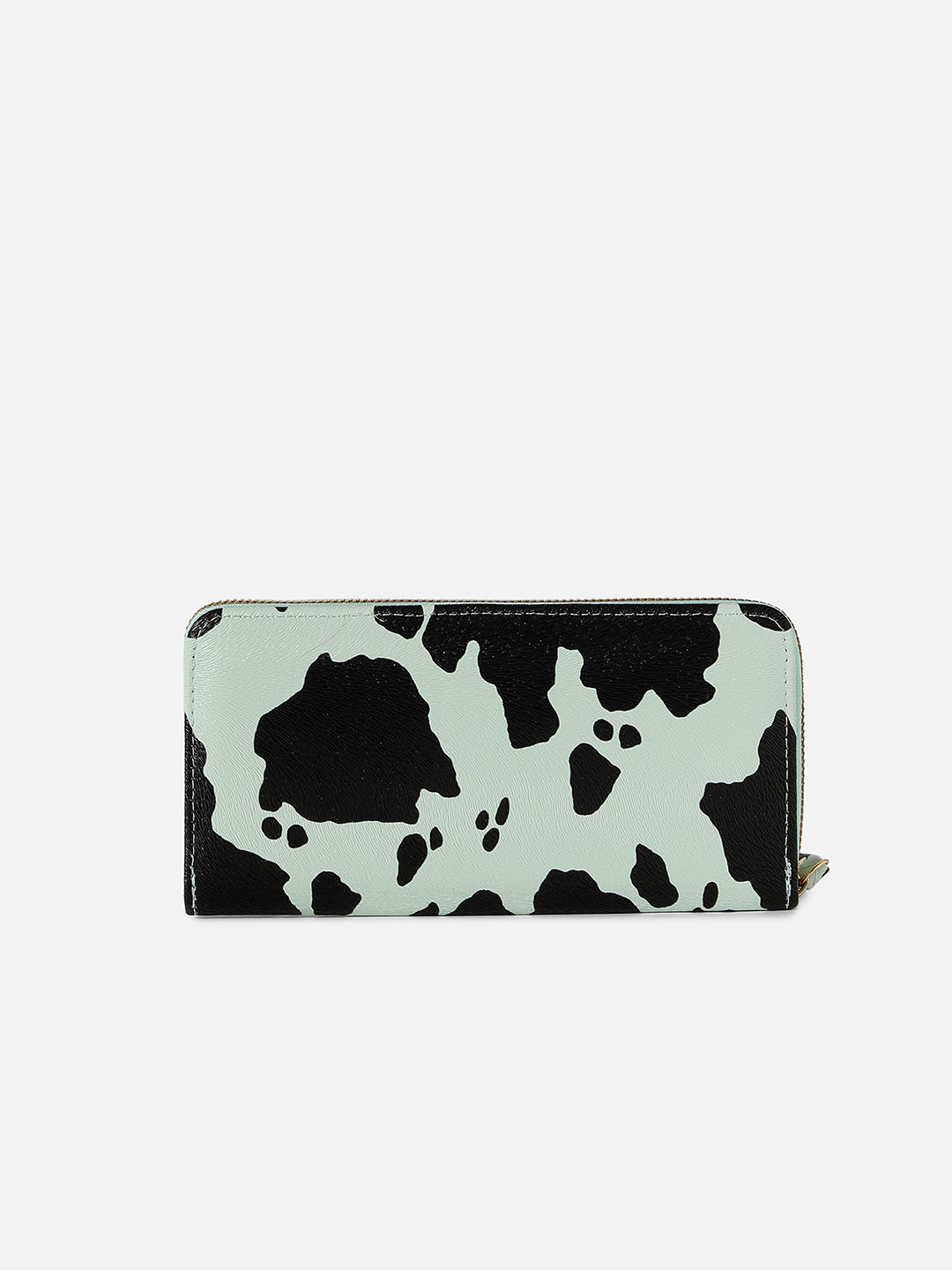 Mint Green & Black Cow Printed Vegan Leather Wallet
