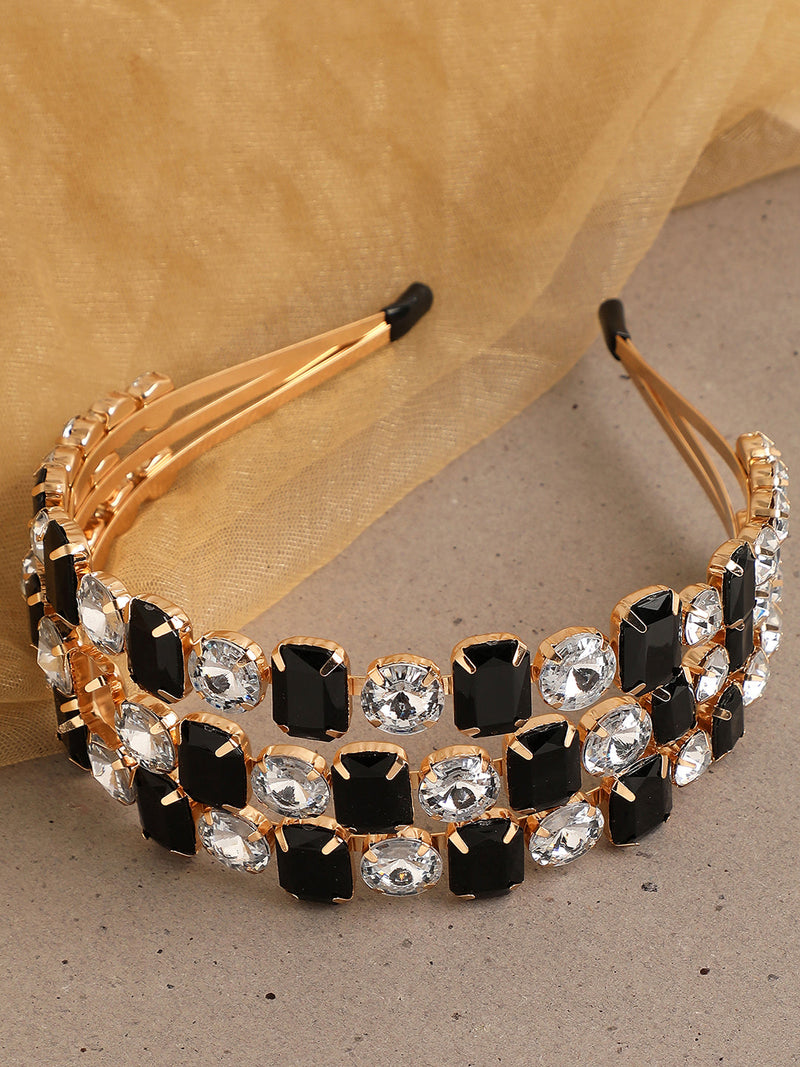 Black Stones Gold Plated Hairband