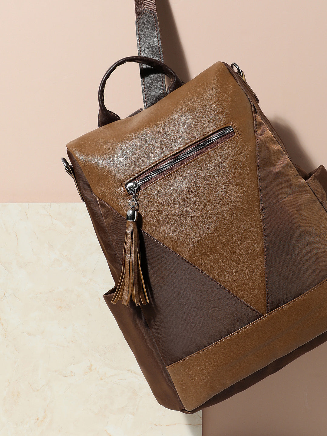 Contrast Tassel Backpack - Brown