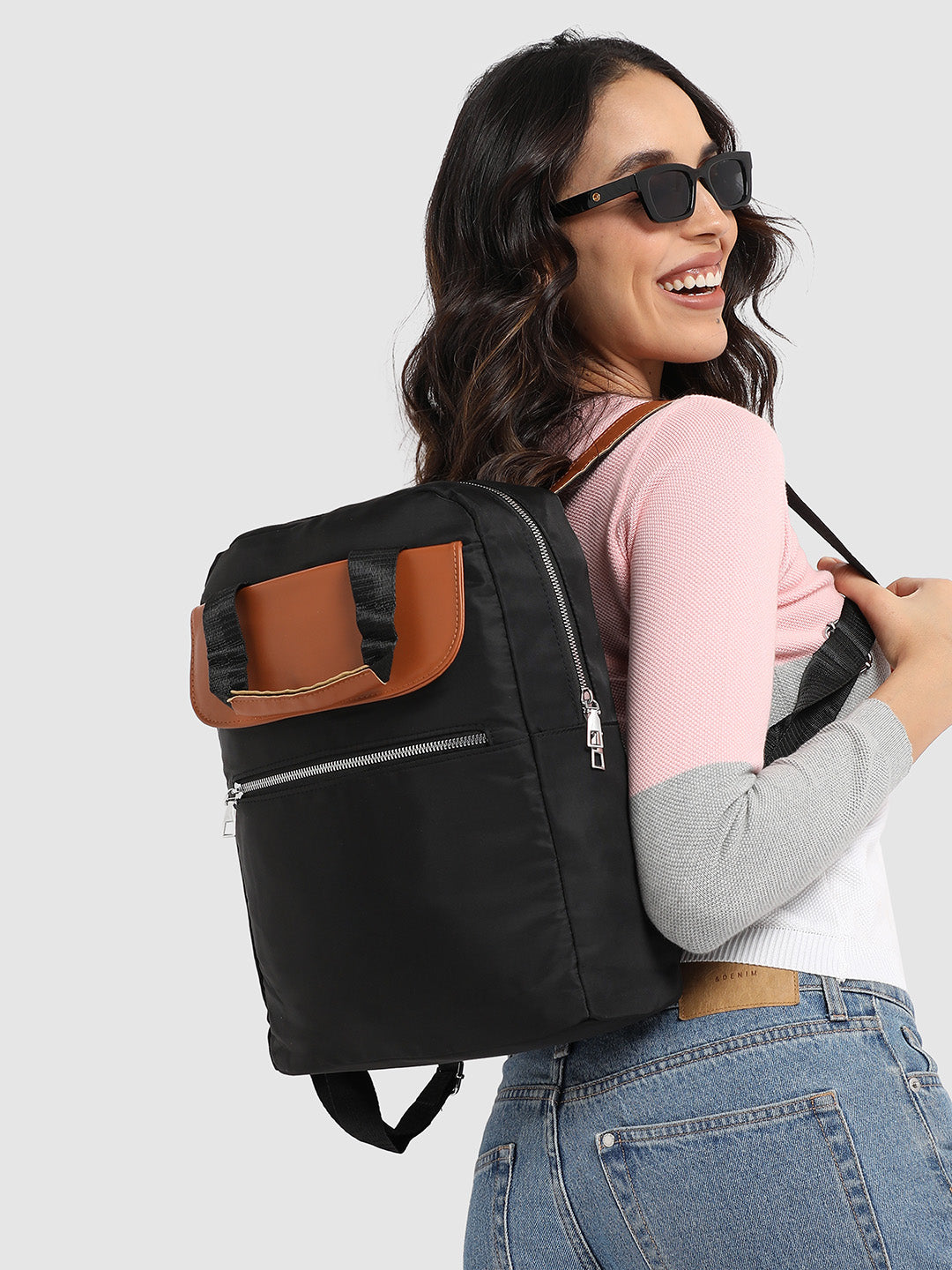 Contrast Flap Backpack - Black