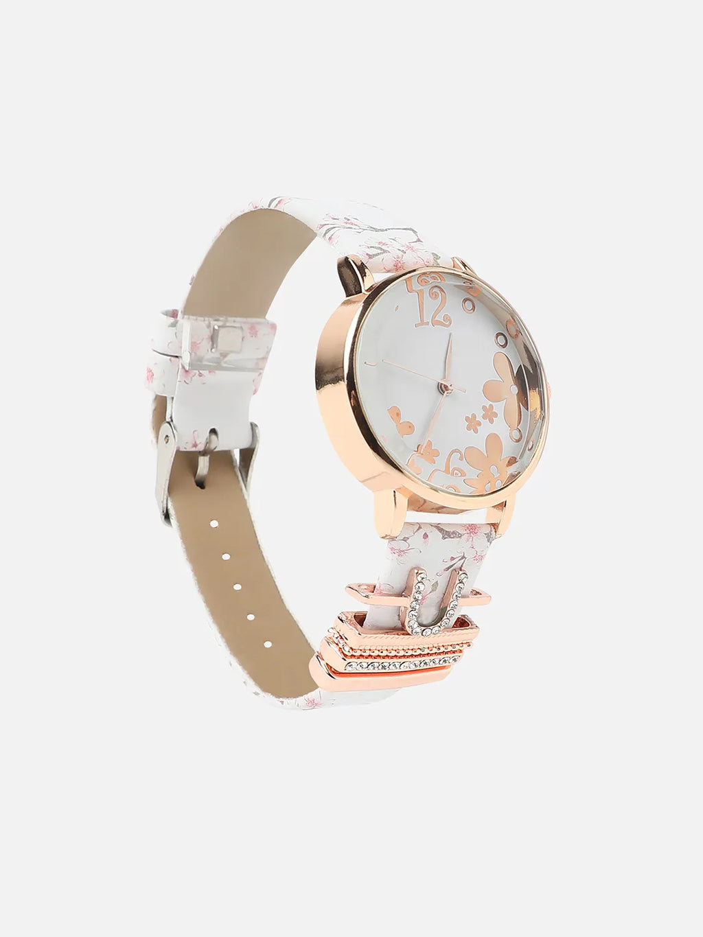 Round Analog Watch With U Initial Watch Charm - White