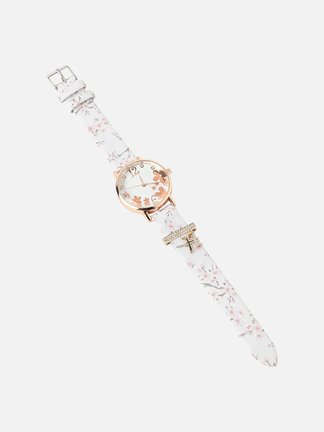 Round Analog Watch With H Liberty Initial Watch Charm - White