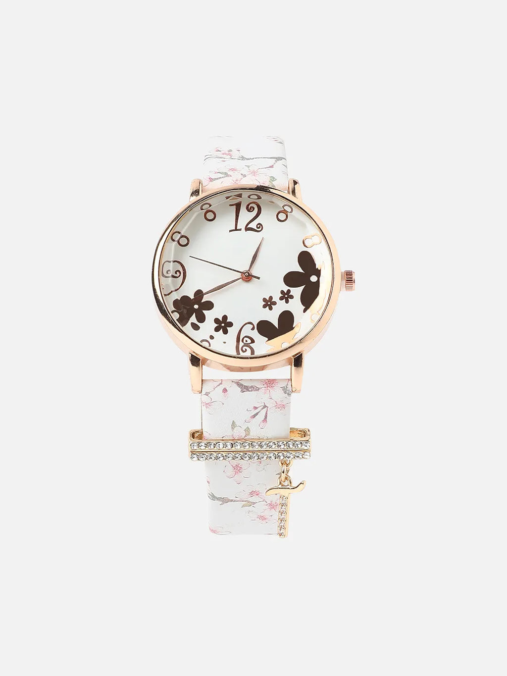 Round Analog Watch With T Liberty Initial Watch Charm - White