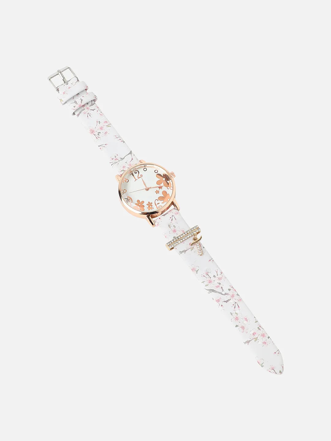Round Analog Watch With T Liberty Initial Watch Charm - White