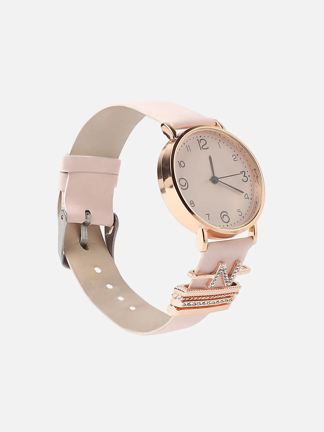 Round Analog Watch With N Initial Watch Charm - Dusty Pink