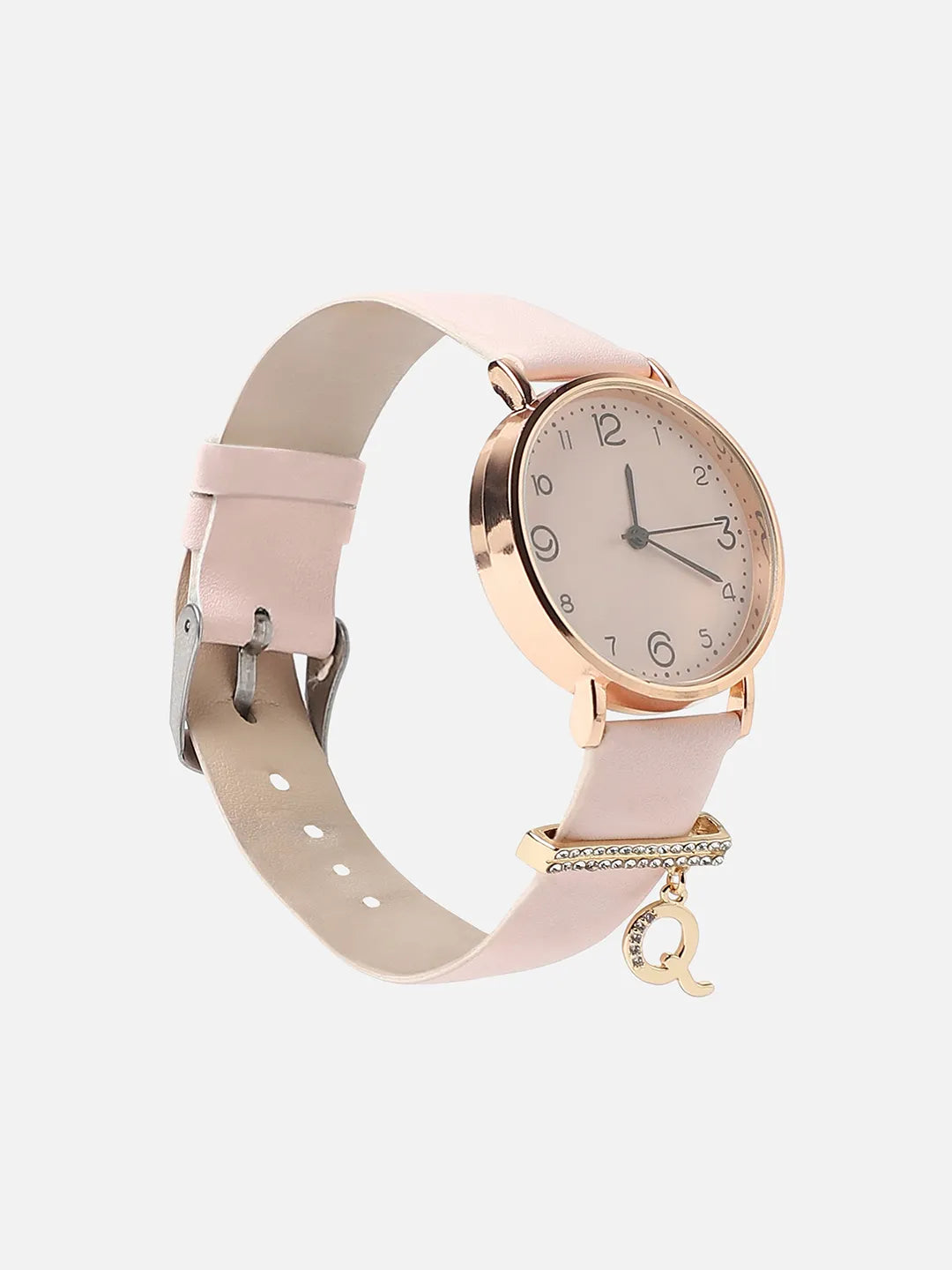 Round Analog Watch With Q Liberty Initial Watch Charm - Dusty Pink