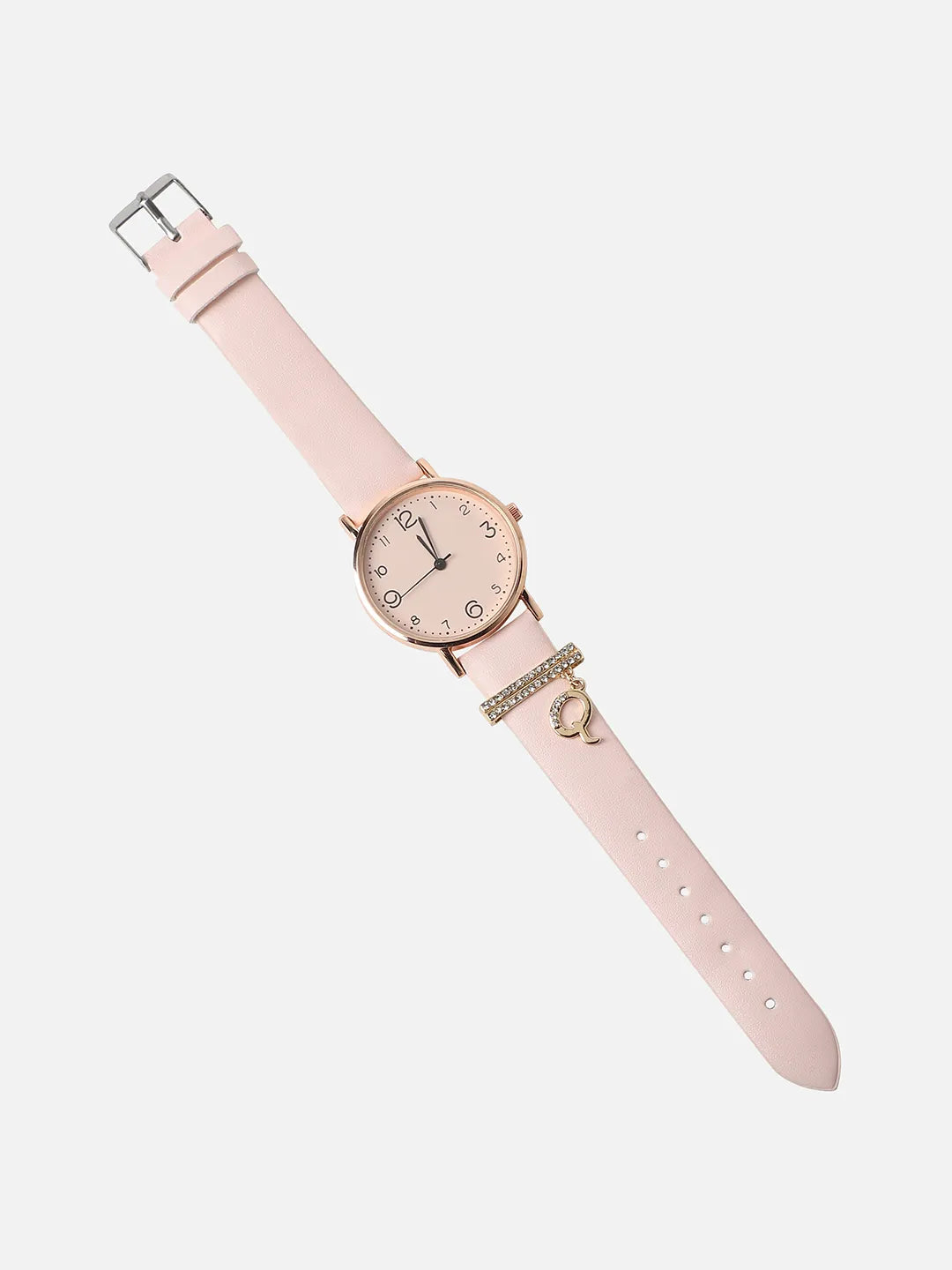 Round Analog Watch With Q Liberty Initial Watch Charm - Dusty Pink