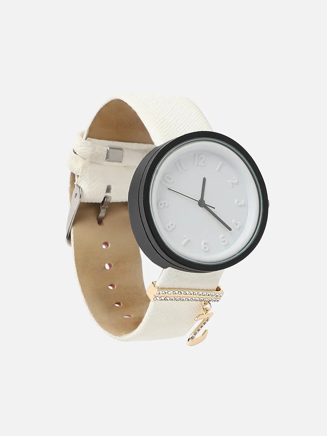 Round Analog Watch With Z Liberty Initial Watch Charm - White
