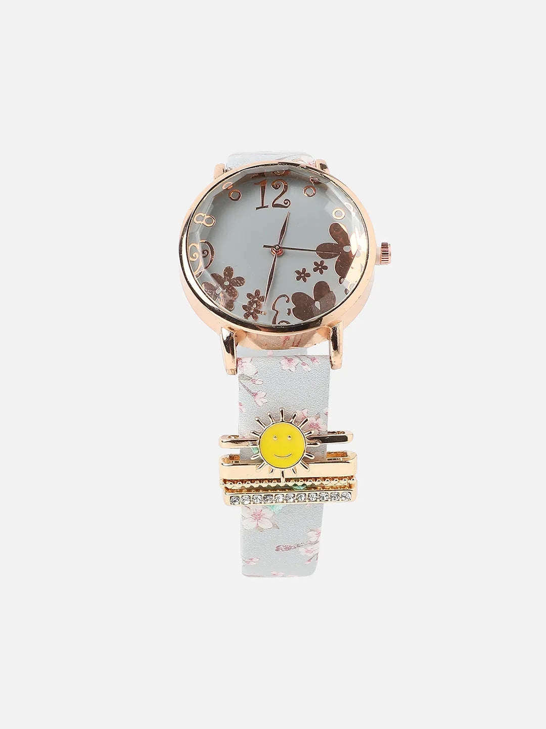 Round Analog Watch With Sun Watch Charm - Grey