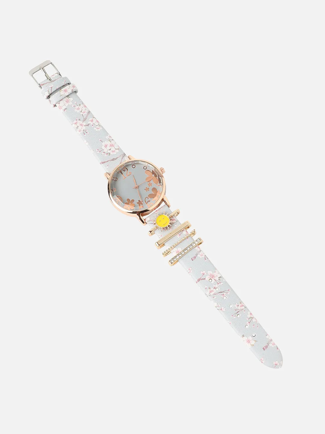 Round Analog Watch With Sun Watch Charm - Grey