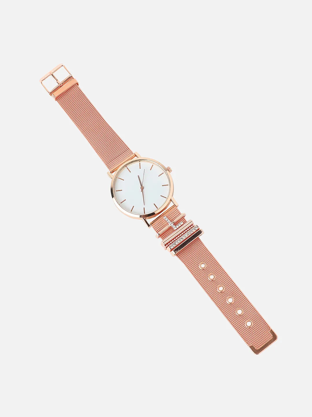 Round Analog Watch With L Initial Watch Charm - Rose Gold