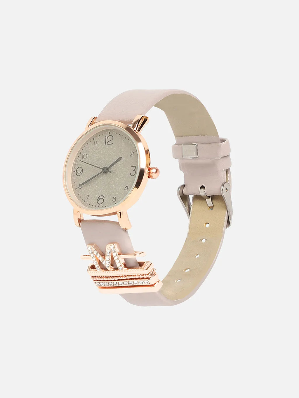 Round Analog Watch With M Initial Watch Charm - Grey