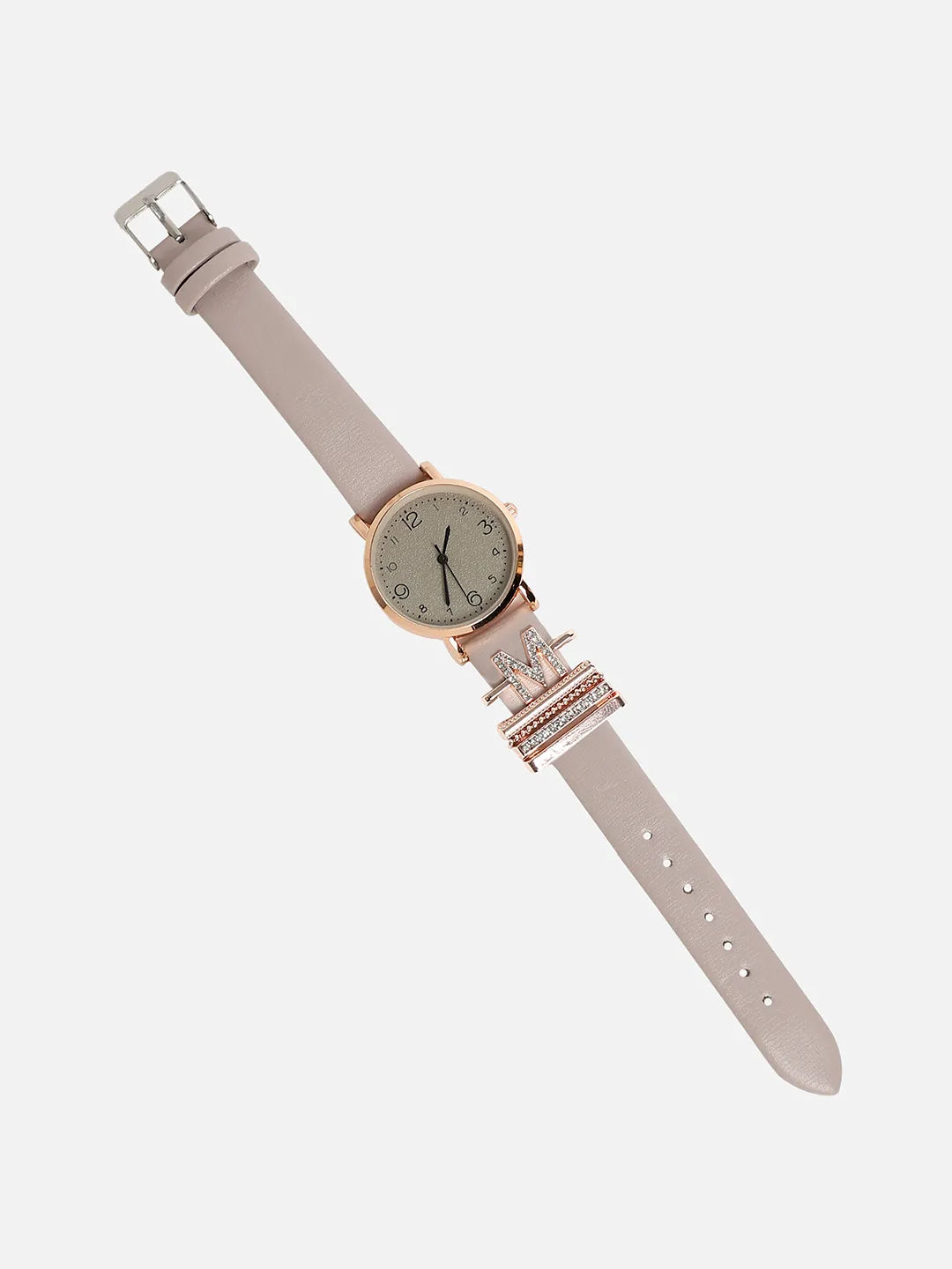 Round Analog Watch With M Initial Watch Charm - Grey