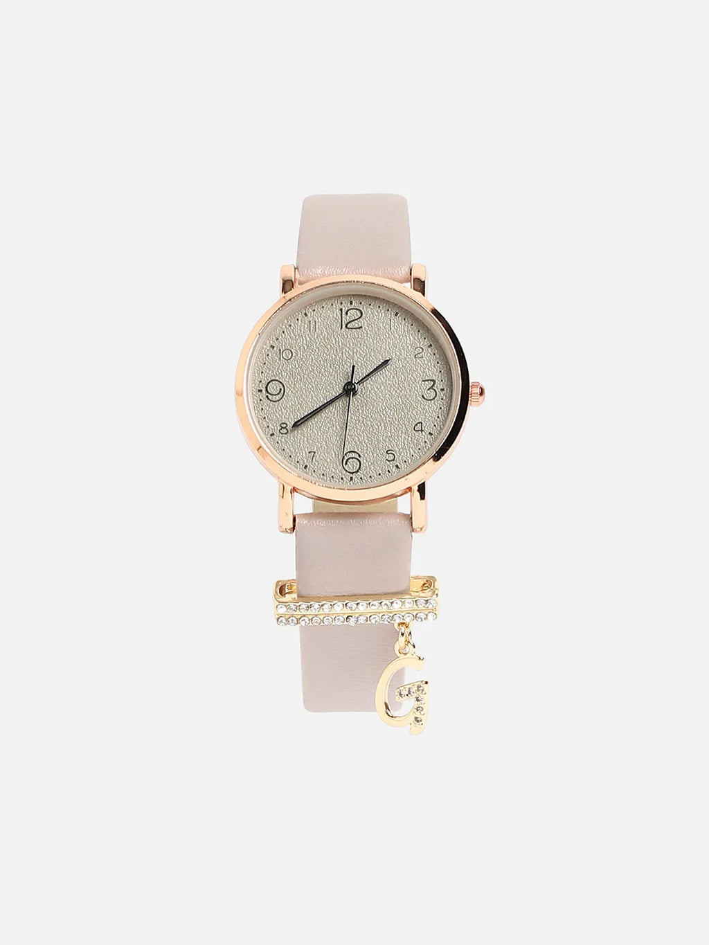Round Analog Watch With G Liberty Initial Watch Charm - Grey