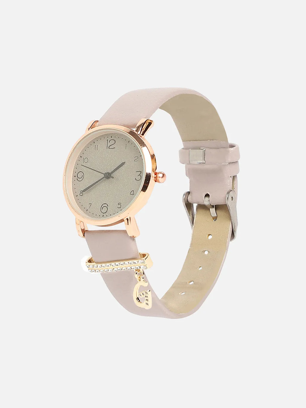 Round Analog Watch With G Liberty Initial Watch Charm - Grey