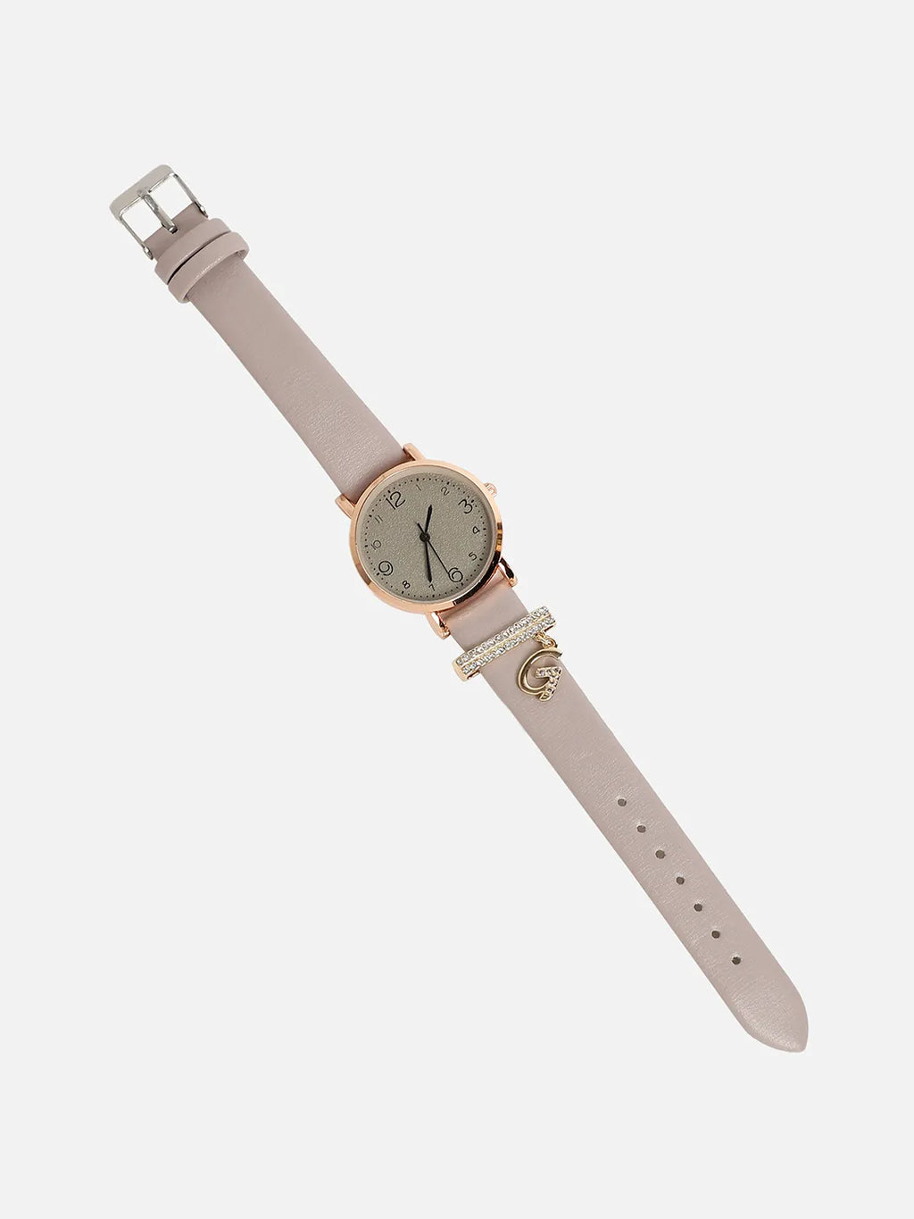Round Analog Watch With G Liberty Initial Watch Charm - Grey