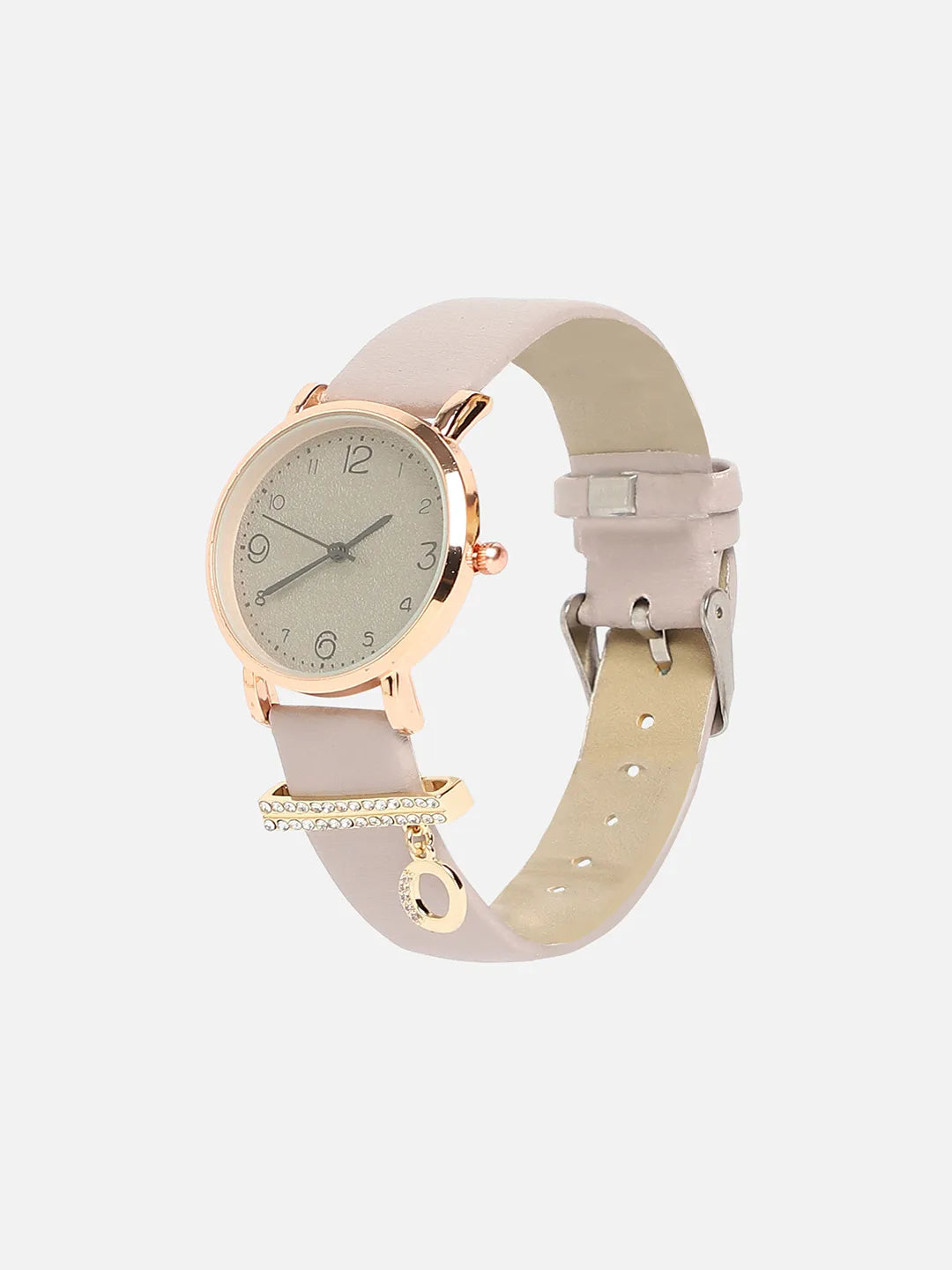 Round Analog Watch With O Liberty Initial Watch Charm - Grey