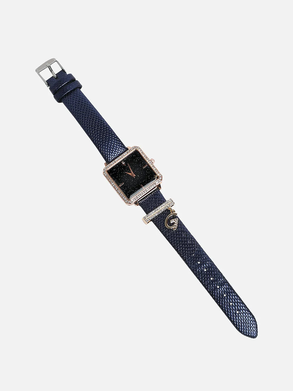 Square Analog Watch With G Liberty Initial Watch Charm - Black