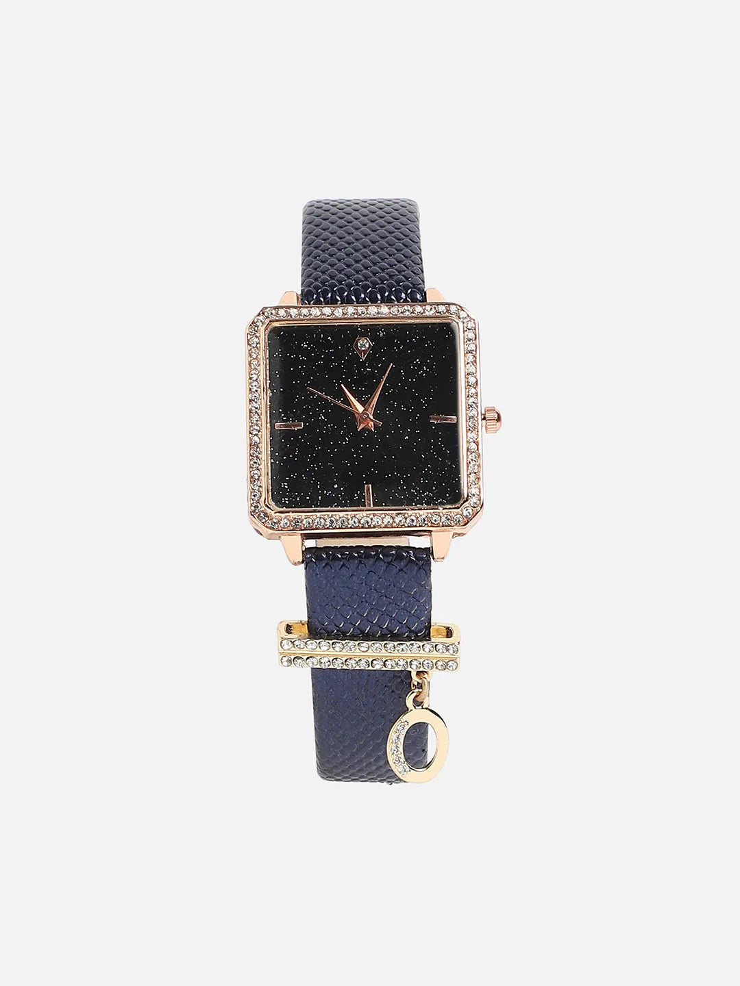 Square Analog Watch With O Liberty Initial Watch Charm - Black