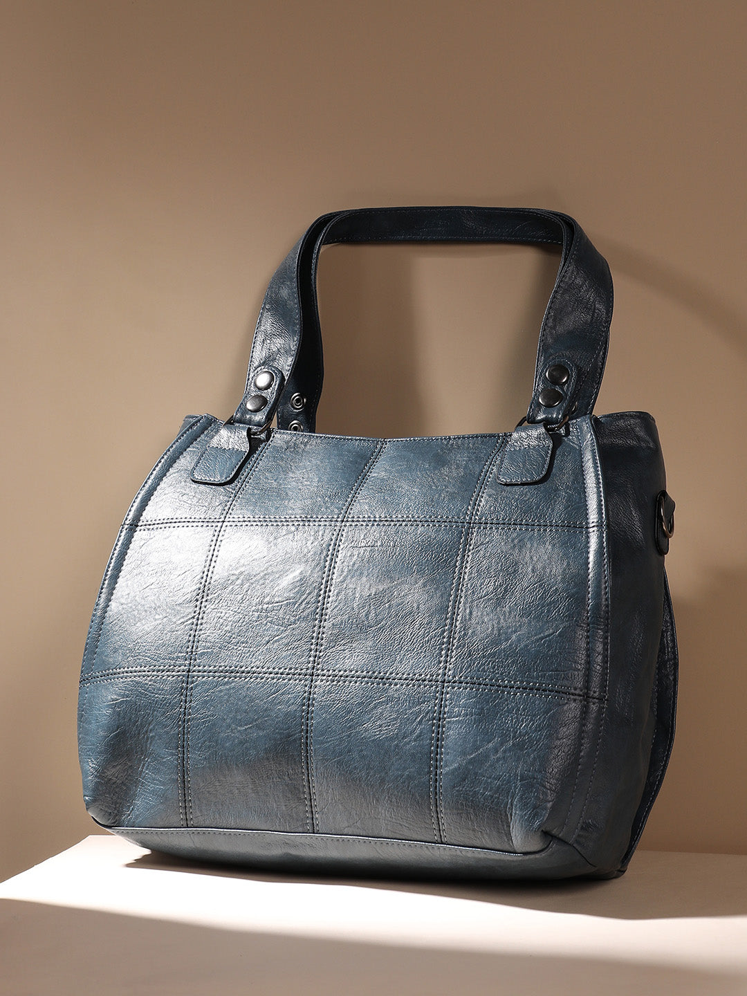 Block Stitch Handbag - Indigo Blue