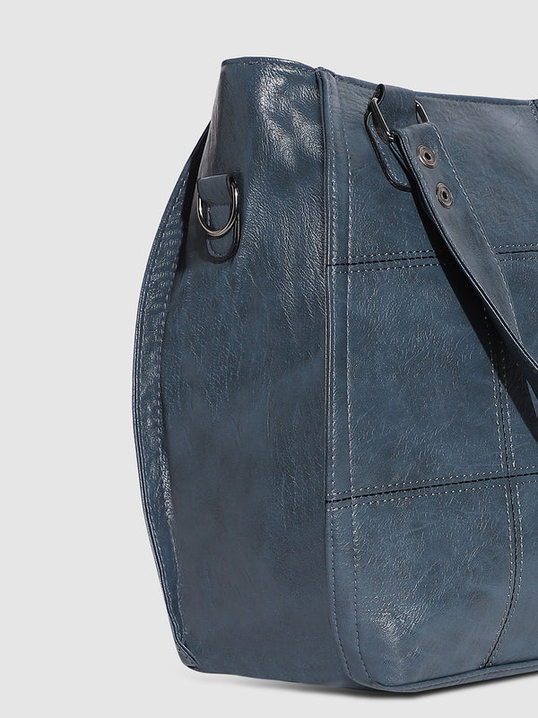 Block Stitch Handbag - Indigo Blue