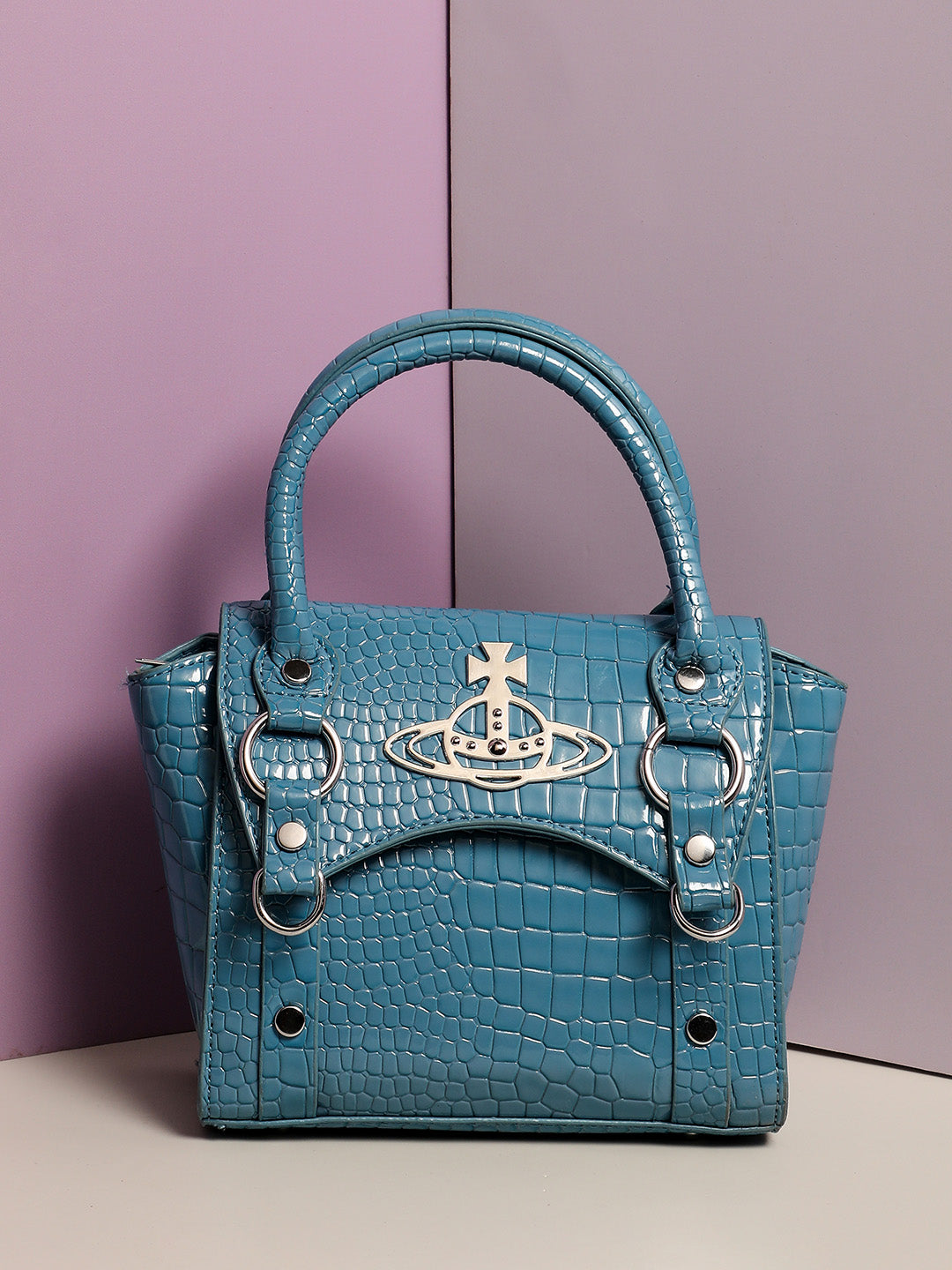 Stud Croc Mini Handbag - Blue
