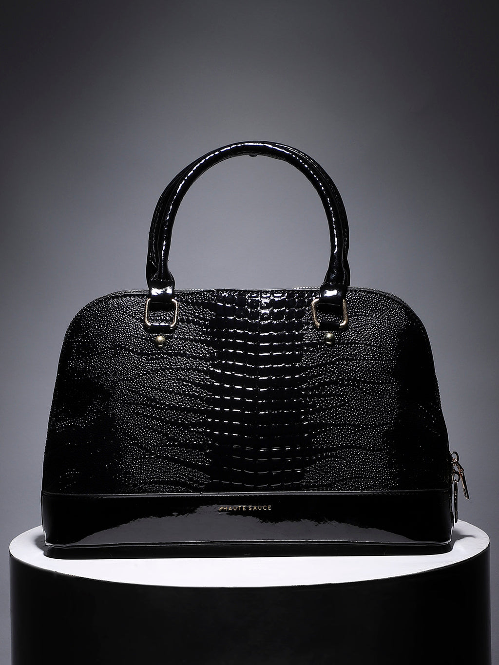 Scale Top Handle Handbag - Black