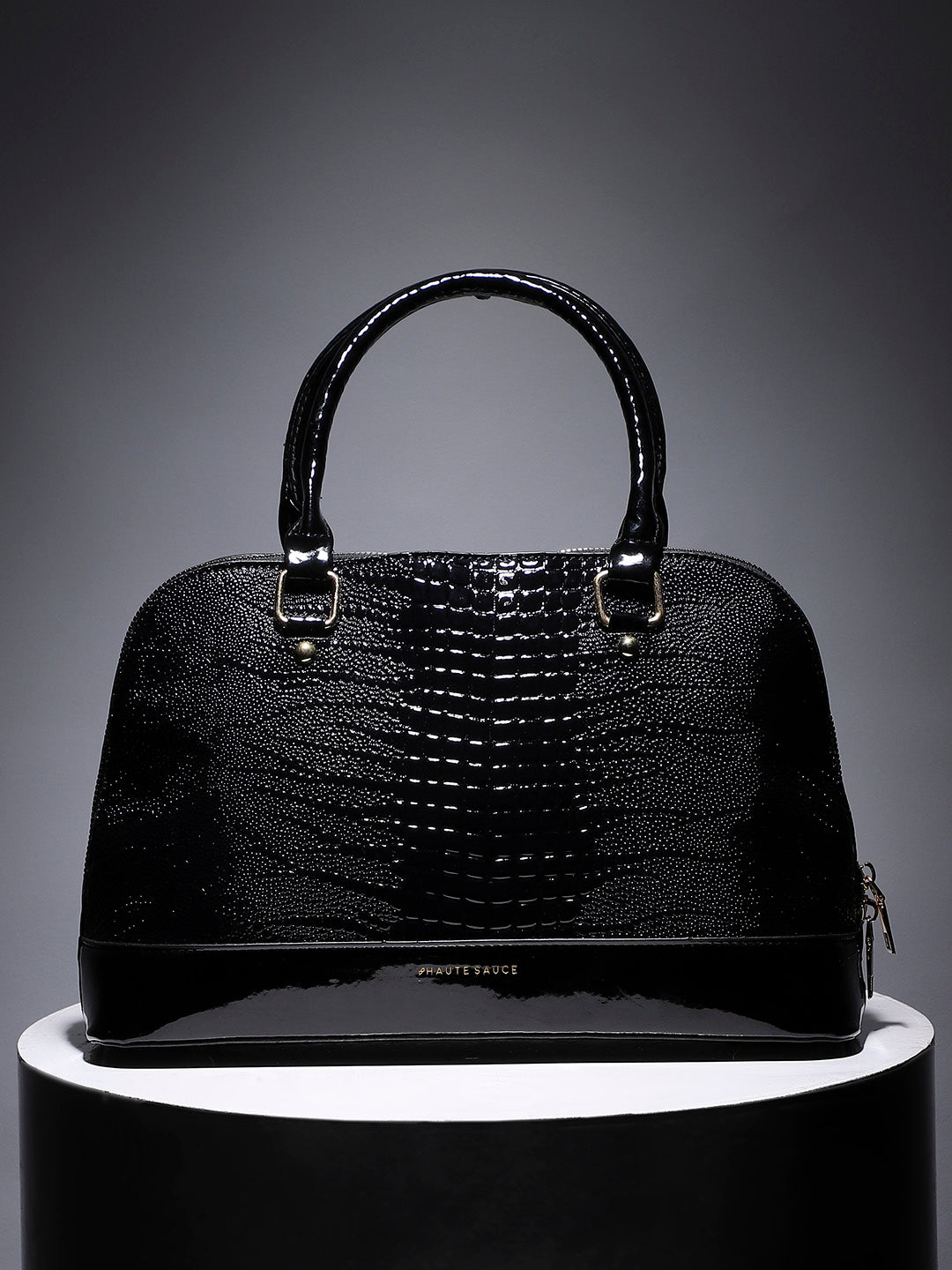 Scale Top Handle Handbag - Black