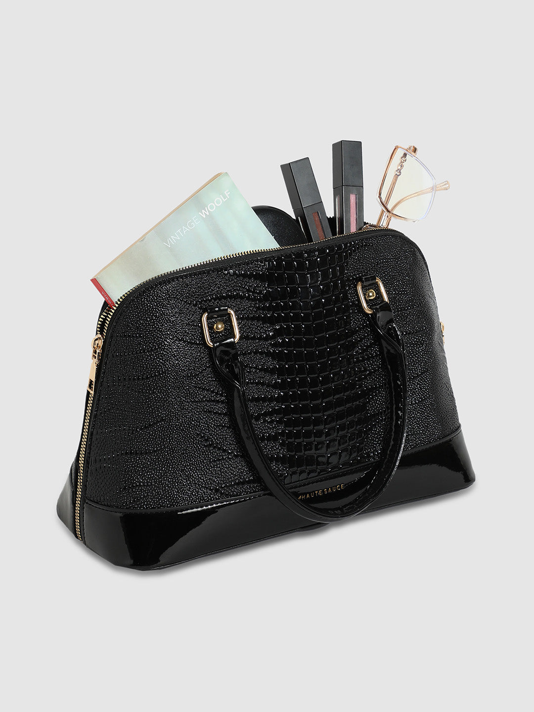 Scale Top Handle Handbag - Black