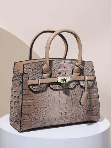 Lock Buckle Handbag - Beige