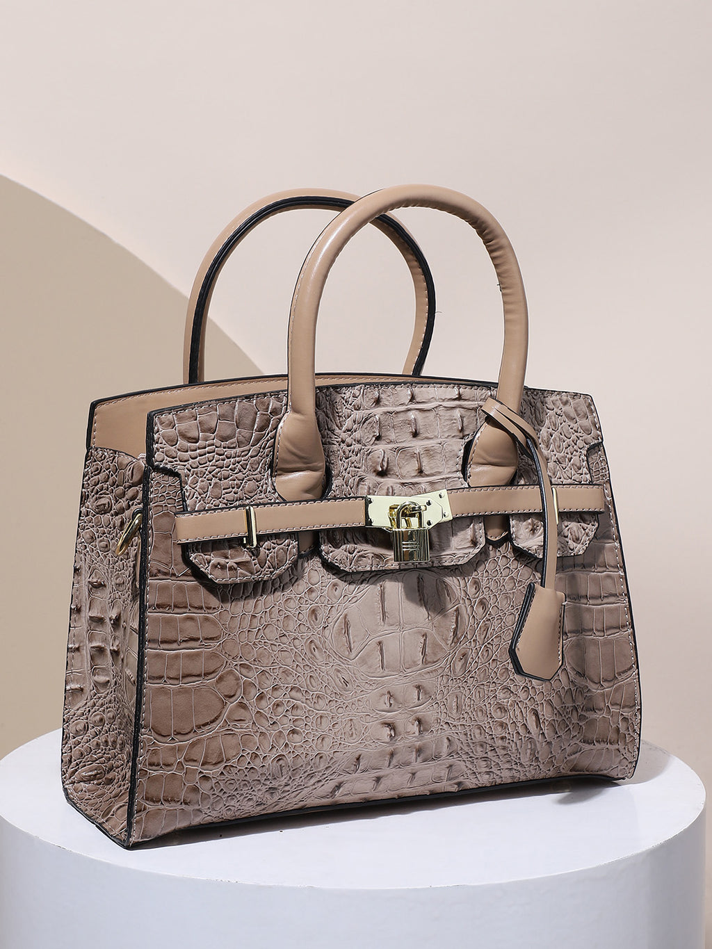 Lock Buckle Handbag - Beige