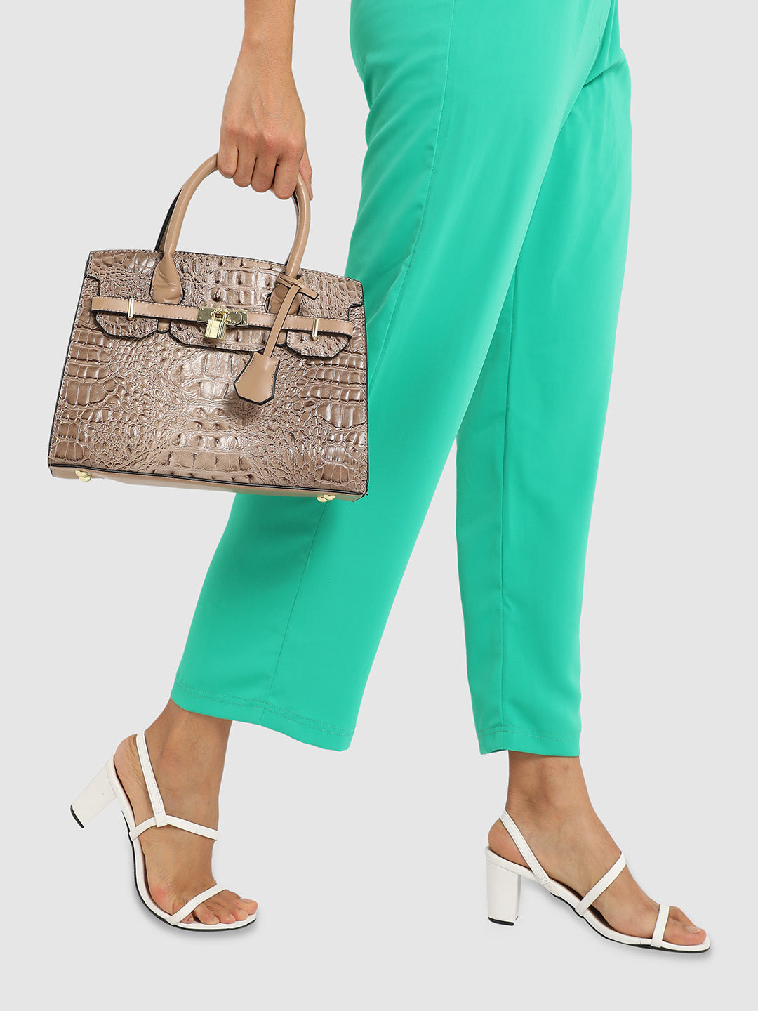 Lock Buckle Handbag - Beige