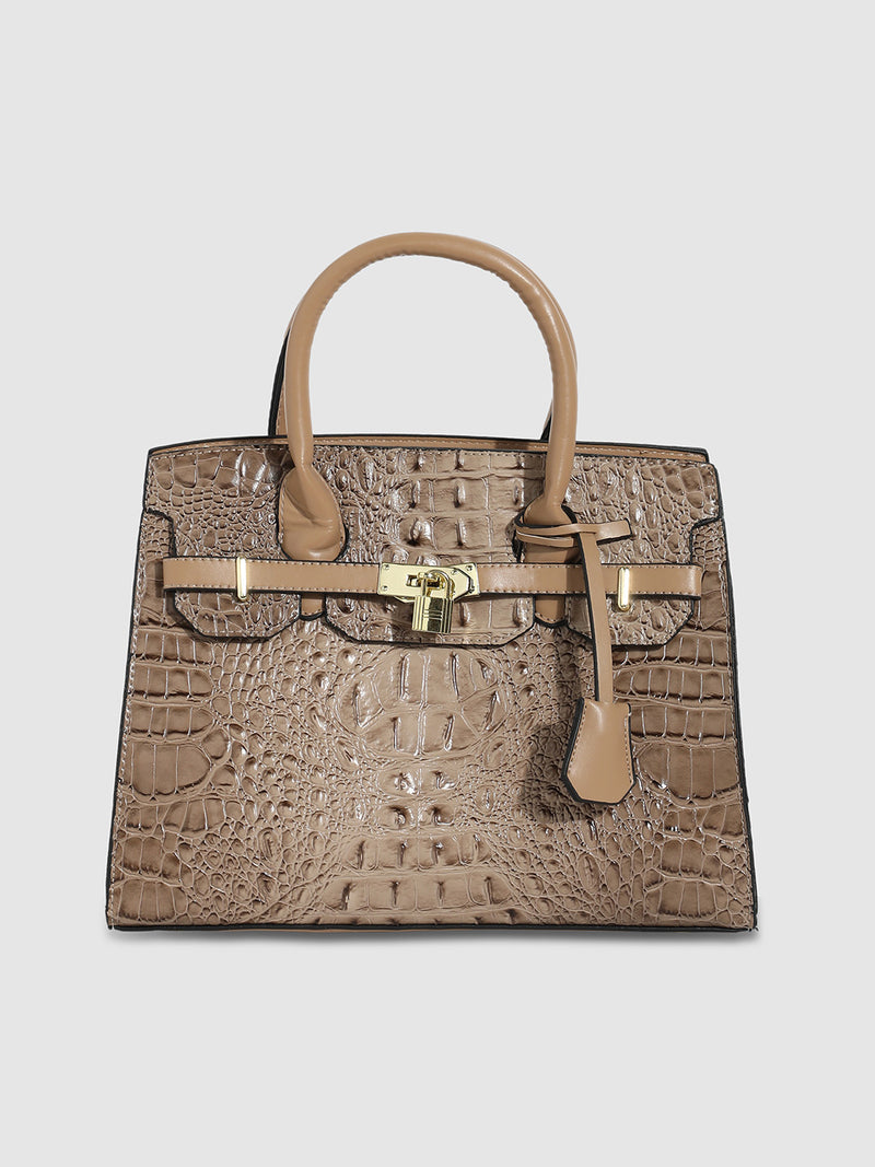 Lock Buckle Handbag - Beige