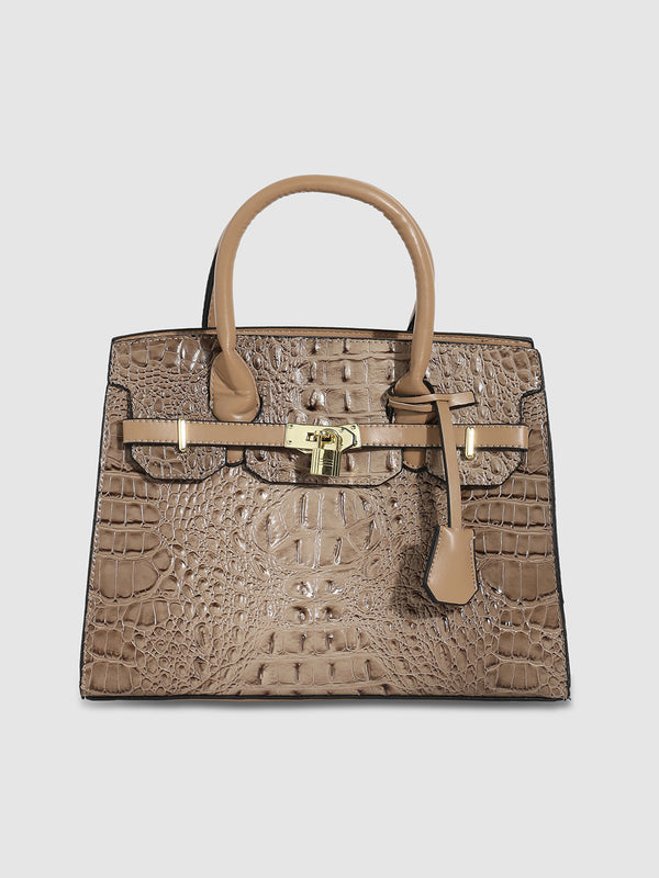 Lock Buckle Handbag - Beige