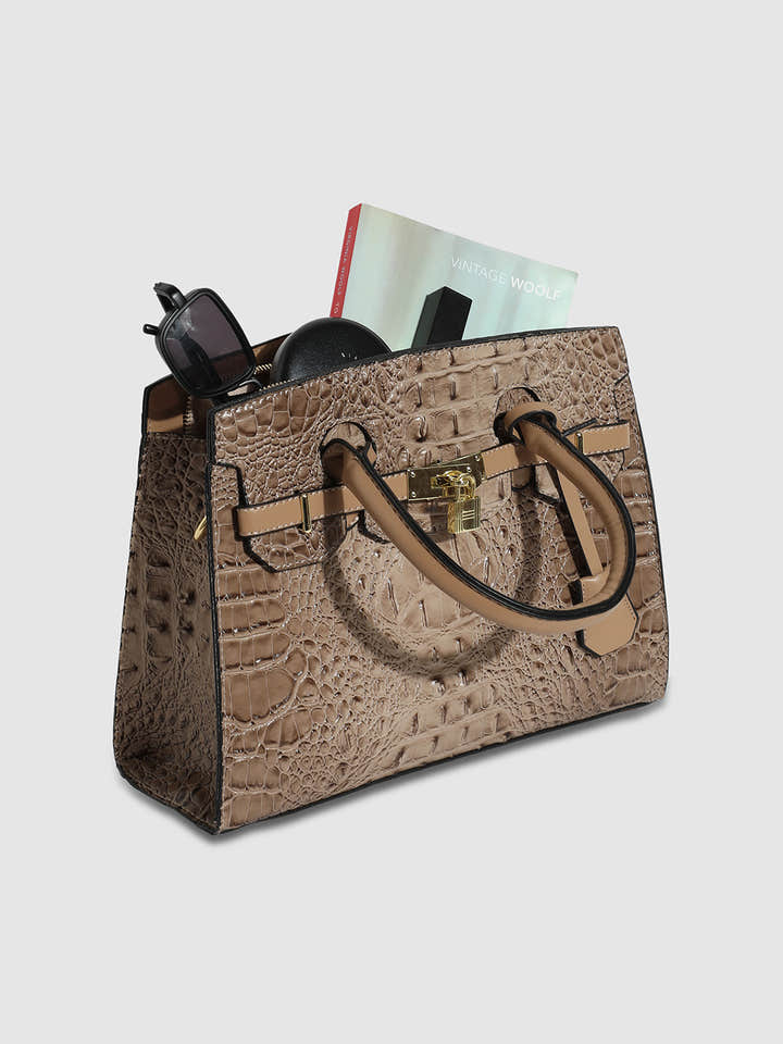 Lock Buckle Handbag - Beige