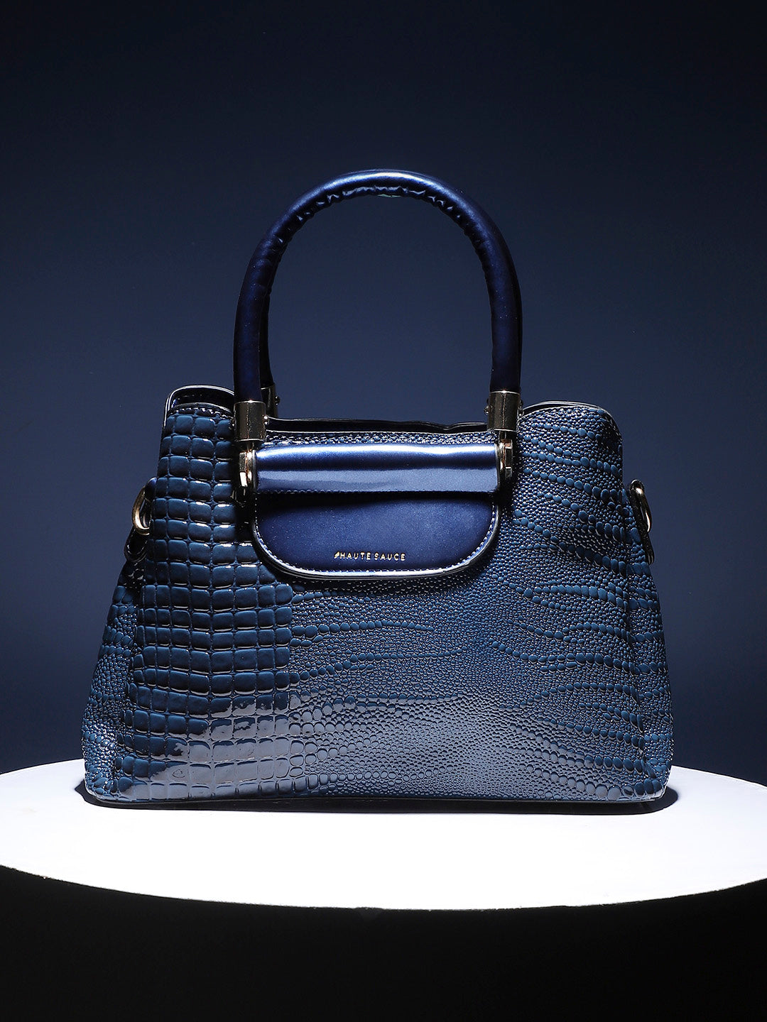 Structured Croc Handbag - Midnight Blue