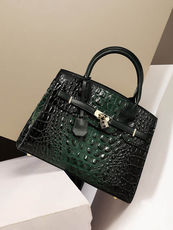 Lock Buckle Handbag - Forest Green