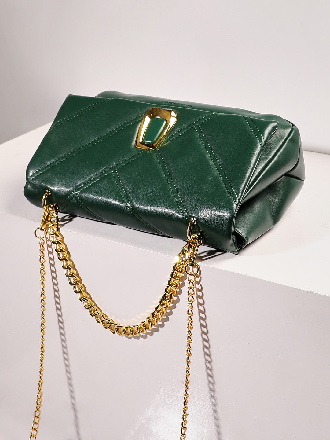 Quilted Chain Handbag - Forest Green