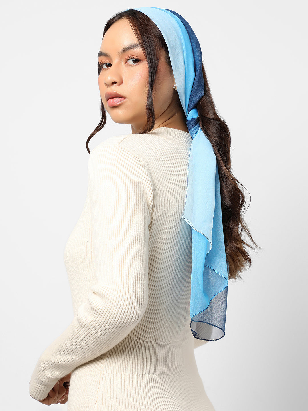 Color Blocked Light Blue & Dark Blue Scarf