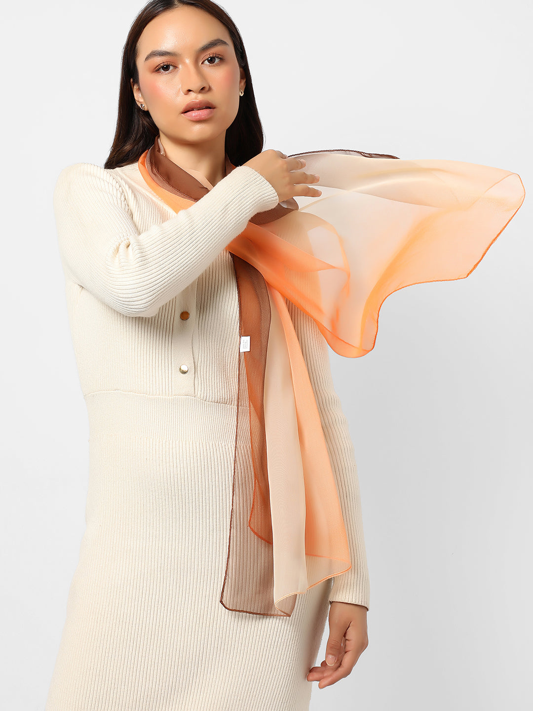 Color Blocked Yellow,Beige & Maroon Scarf