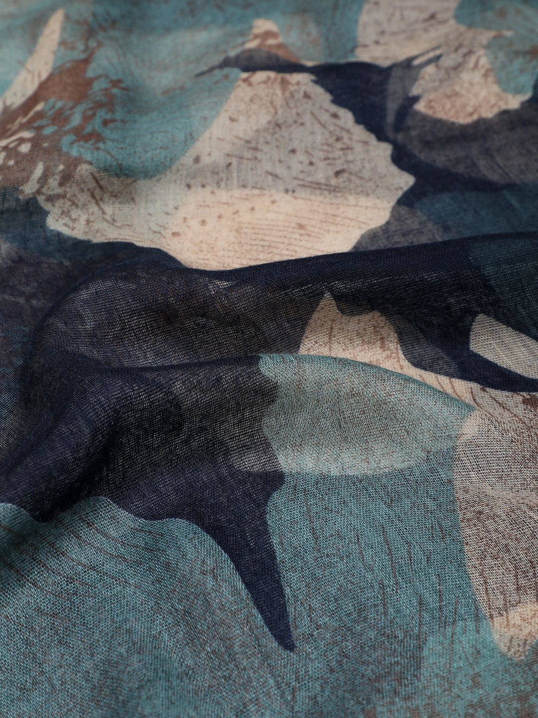 Women Printed Green And Navy Blue Scarf