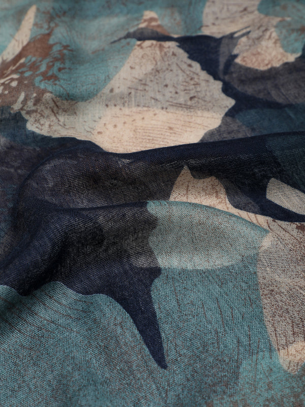 Women Printed Green And Navy Blue Scarf