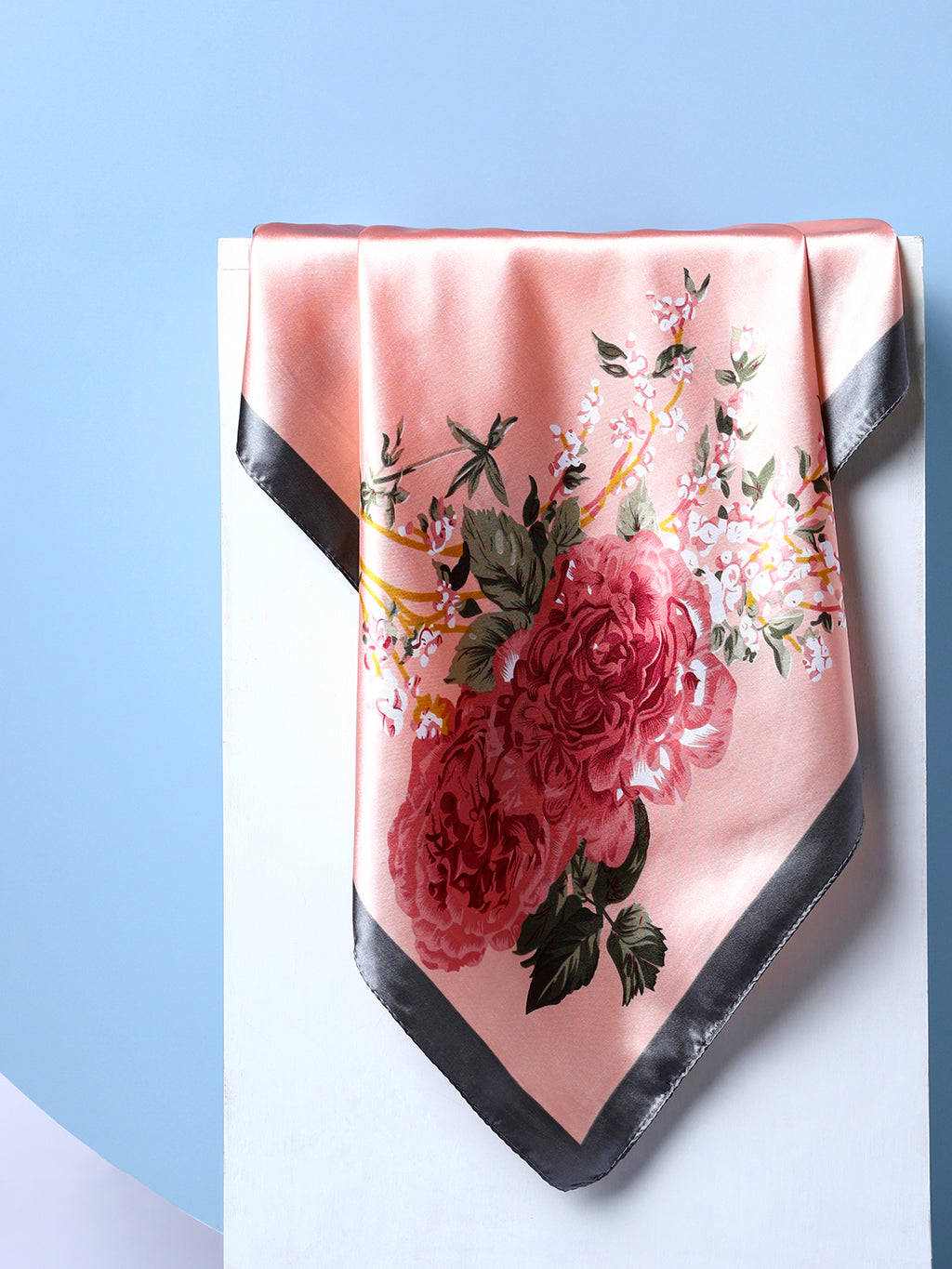 Printed Satin Peach & Grey Head Scarf