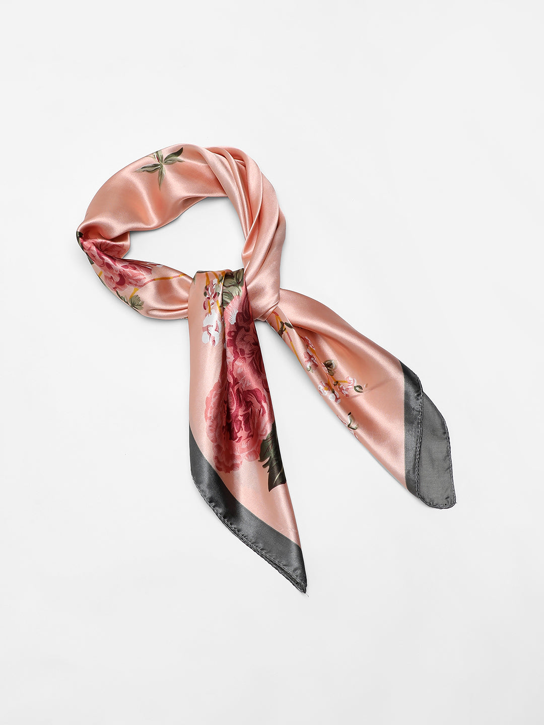 Printed Satin Peach & Grey Head Scarf