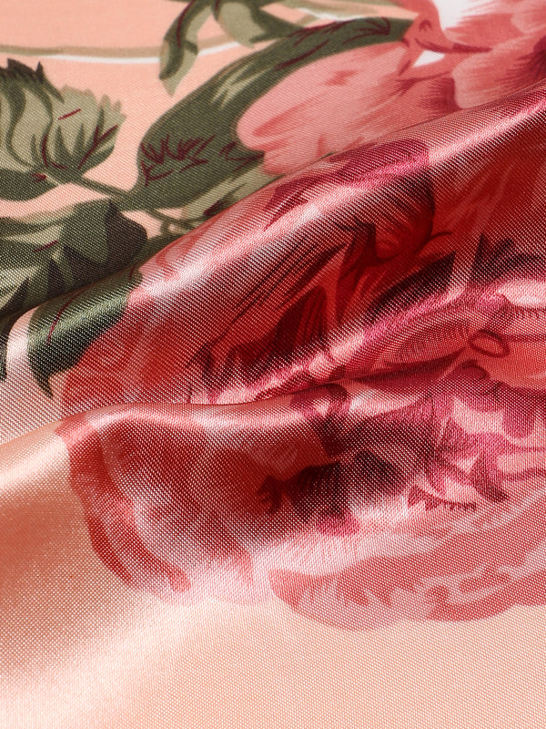 Women Printed Satin Peach And Grey Head Scarf