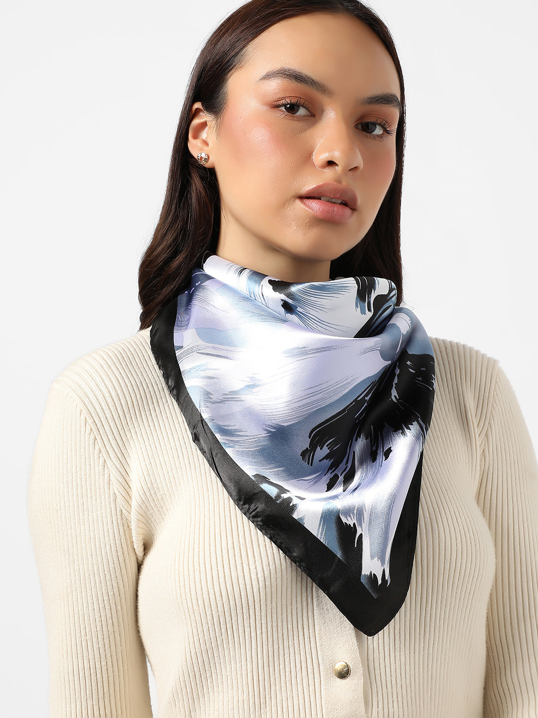 Printed White & Blue Head Scarf