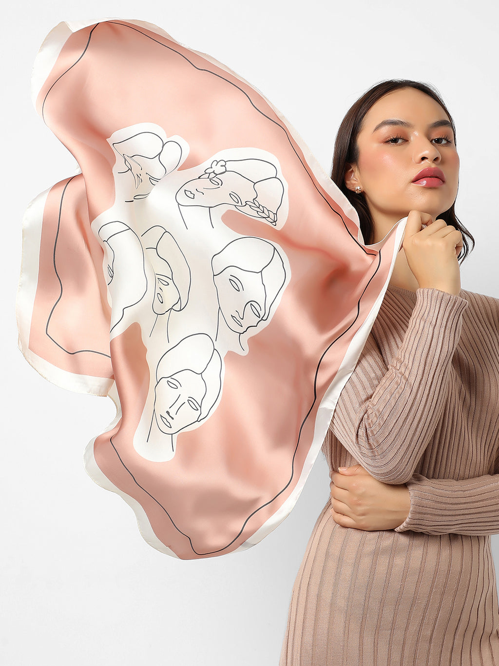 Printed Satin Light Brown Head Scarf