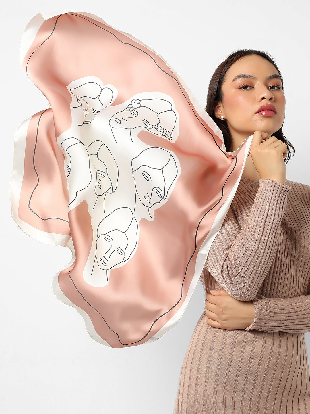 Printed Satin Light Brown Head Scarf